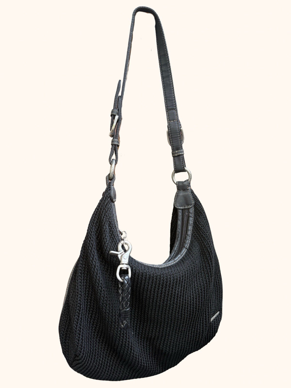 The Sak Black Crochet Knit Hobo Shoulder Bag Adjustable Strap Y2K Boho Indie