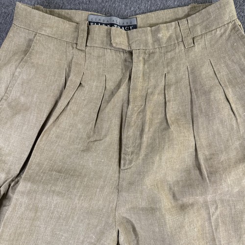 Vtg Linda Allard Ellen Tracy Cuffed Tweed Trousers Linen Pants Size 8 Beige - Picture 4 of 18
