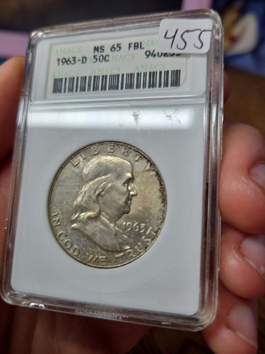 1963 D Franklin Silver Half Dollar ANACS Soapbox MS65FBL