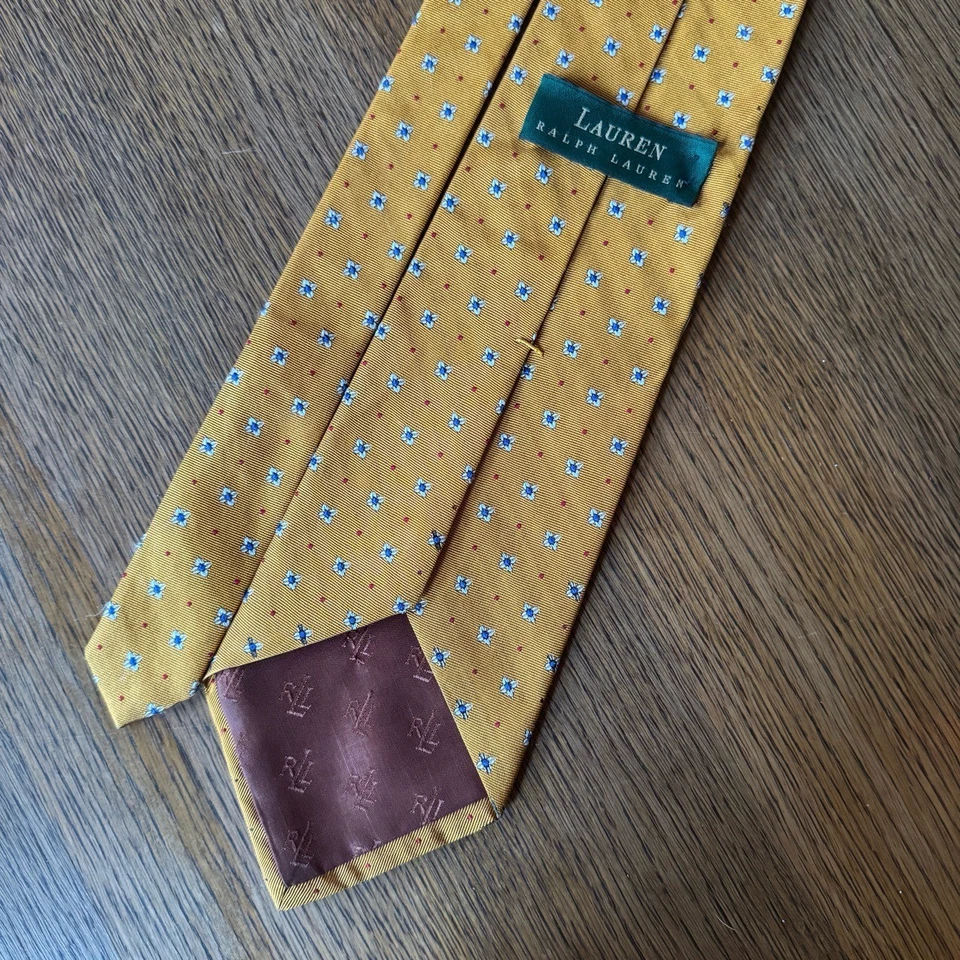 Corbata de Seda Lauren Ralph Lauren Años 90 Y2K Preppy Clásica Acabada a Mano Medallón Repp Foto 2 de 4
