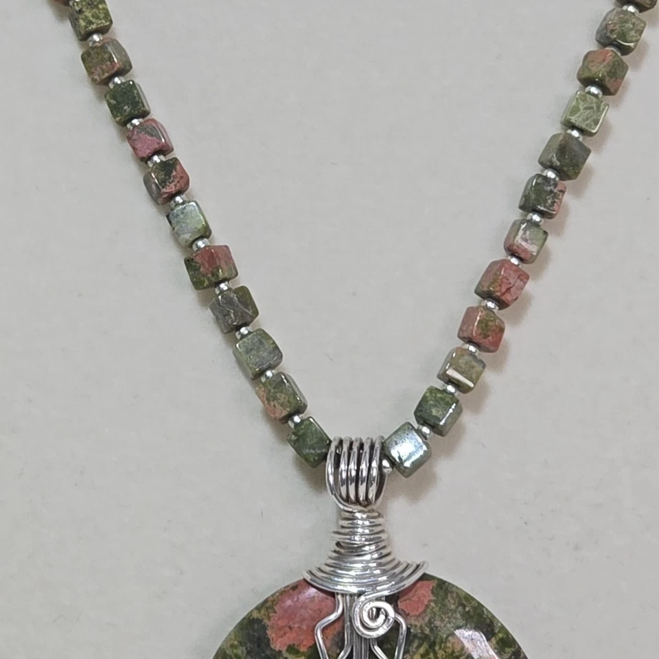 Collar Unakite Piedra Natural Boho Natural Artesanal Occidental Foto 3 de 4