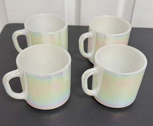Set of 4 Vtg Federal Heat Proof USA Moonglow Iridescent Opalesence Coffee Mugs