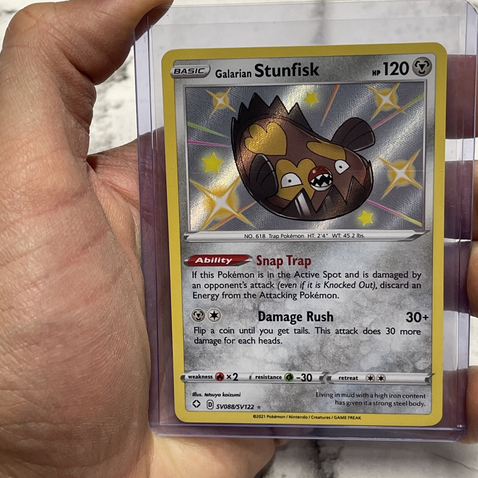 Pokémon TCG Galarian Stunfisk Shining Fates SV088/SV122 Holo Shiny Holo Rare NM