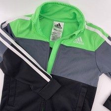 Adidas Kids Track Jacket Full Zip Green Gray Black White Stripes Size 3T