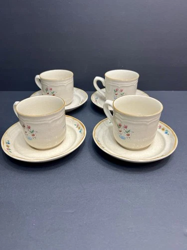 8 Pc Set- Vintage International Heartland Cup 3.25” & Saucer Stoneware -EUC