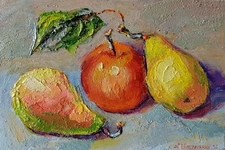 Pear Impasto Painting Original Art Impressionistic Oil Painting 7.8 x 11.8 in
