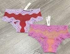 NWT 2 VICTORIA'S SECRET Tease PEACH ORANGE LILAC MESH LACE BOW CHEEKY PANTIES