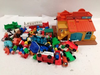 Vintage Fisher Price Western Town Little People Vehicles Figures Bundle
