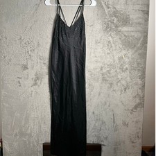 Vintage Y2K Black Beaded Slip Dress Evening Grunge Goth Glam Size Small