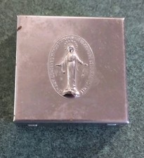 ANTIQUE/VINTAGE ROSARY TIN BOX SPIRITUAL RELIGIOUS LINED HINGED TIN GERMANY