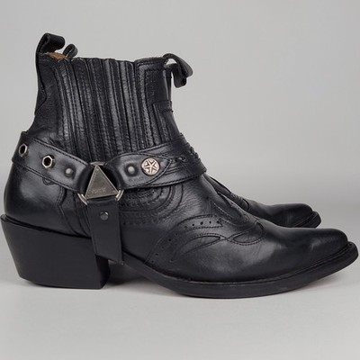  GXB  Black Leather Cowboy Ankle Boots  Biker Punk Winklepickers Western 9.5 M