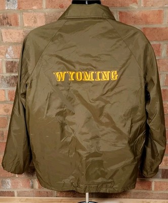 Wyoming David Peyser Warm Up Snap Jacket Medium Sherpa Lined Brown Nylon USA Vtg