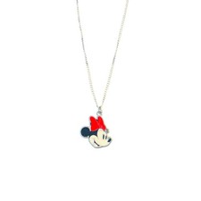 Minnie Mouse Fashion Enamel Plated Silvertone Necklace Disney 19 in Chain Length