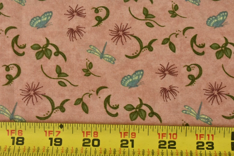By 1/2 Yd, Blue Olive & Burgundy Insects on Mottled-Dark-Pink, Taylor, Moda,V649 - Image 2 of 4