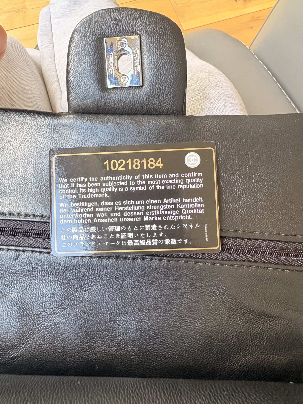 Chanel Classic Double Flap Handbag, Black Leather in size Medium size Authentic image 8