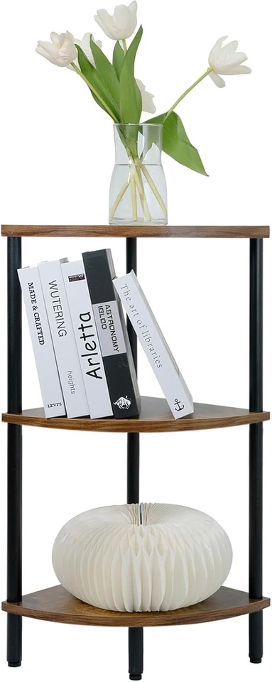 Estantería de esquina de 3 niveles soporte 28 pulgadas rústica industrial estantería de esquina almacenamiento... Foto 3 de 4