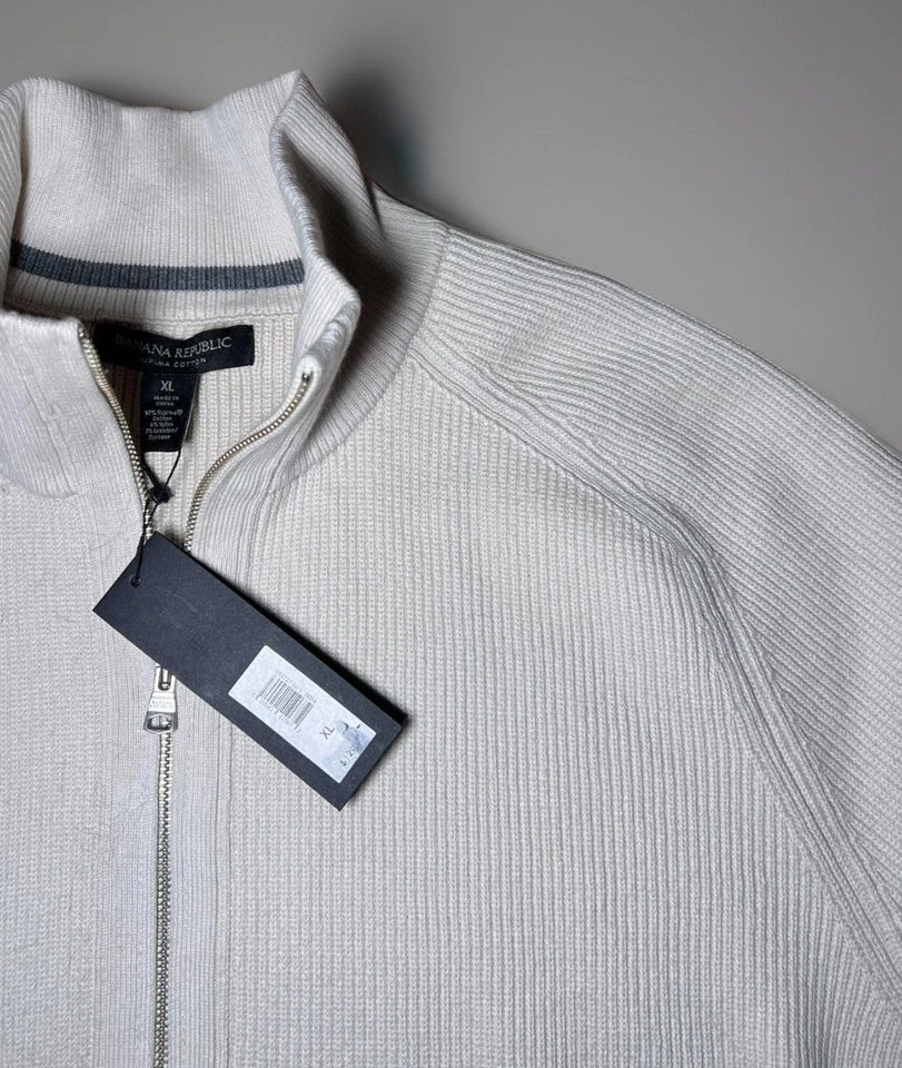 NWT Banana Republic Beige Ribbed Full Zip Supima Cotton Sweater Men's Size XL  - Image 4 of 4