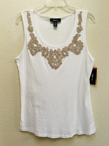 Style & Co Size XL Tank Top White Natural Tan Macys Brasil Fashion Cotton NWT - Picture 6 of 6