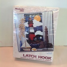 Vintage NOS WonderArt Latch Hook Kit No. 4122 Lighthouse Canvas Yarn Unused Set