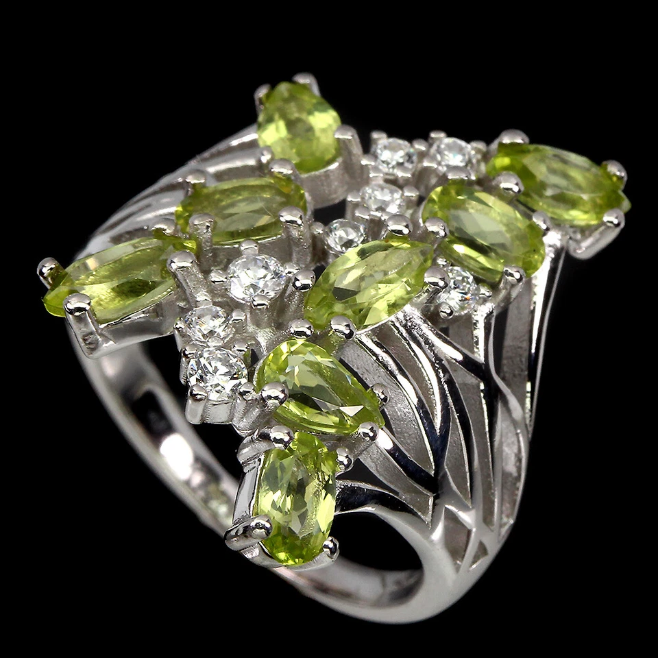 925 Sterling Silver Ring Marquise Peridot Natural Gemstone Jewelry - Image 3 of 4