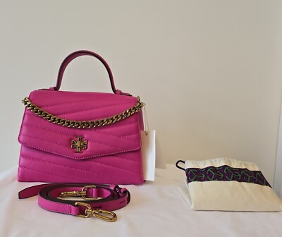 TORY BURCH Kira Chevron Top Handle Satchel in Lambskin - 678/Crazy Pink  #61674
