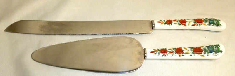 Bridalahe Cake Knife Serving Set Porcelain Stainless Blade Japan Flower serrated