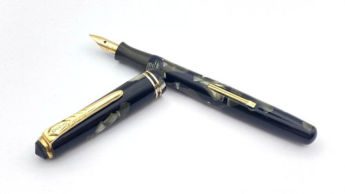 VINTAGE ONOTO NO 30 FOUNTAIN PEN IN GRAY MARBLE SEMI FLEXIBLE 14K MEDIUM NIB