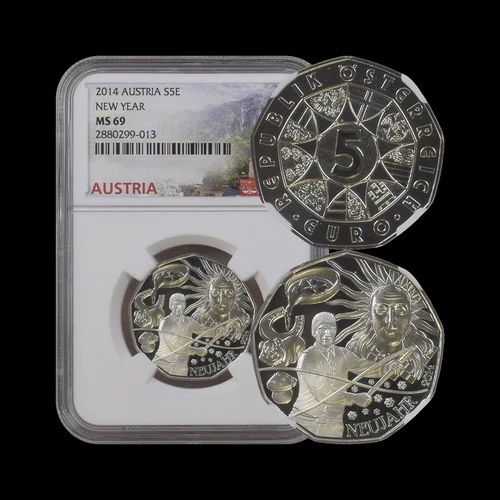 AUSTRIA. 2014, 5 Euro, Silver - NGC MS69 - New Year, Lucky Charms