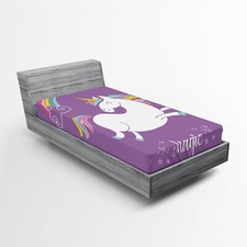 Image of Unicorn Fitted Sheet Purple Kids Rainbow