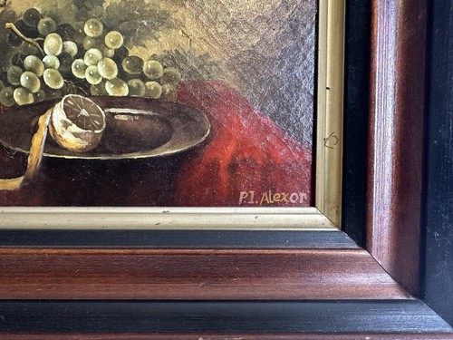 Still Life Original Oil Painting Signed Distress Framed Vintage Grapes Wine - Picture 2 of 9