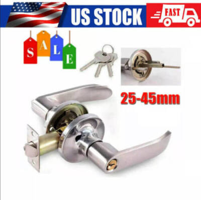 Entry Door Lever Lock Set Privacy Keyed Knob Lockset Handle+3 Keys Satin Nicke