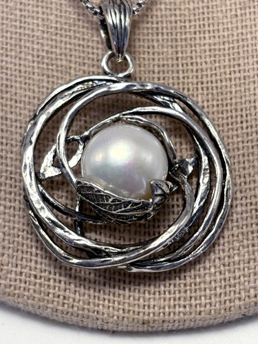OR PAZ Sterling Silver Leaf Cultured Pearl Pendant Necklace - NWT - Picture 9 of 12