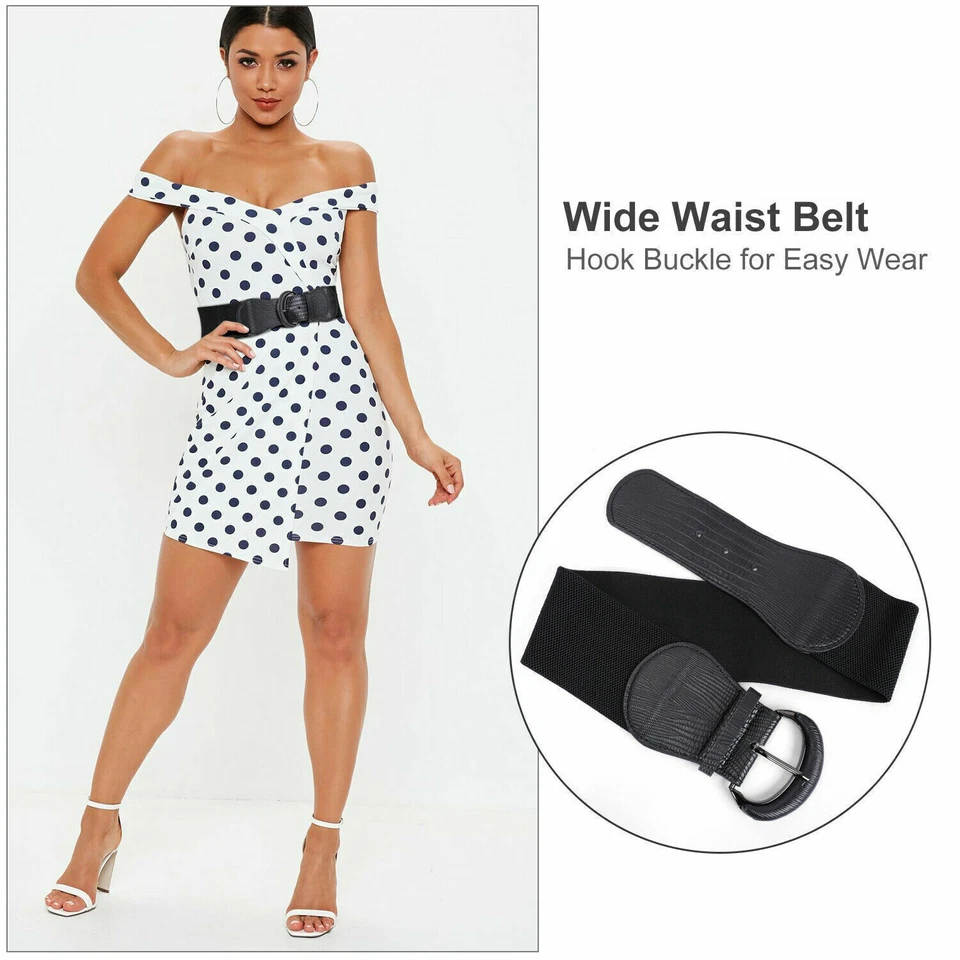 Mujer Cinturón Hebilla Ancha Elástico Elástico Mujeres Imitación Cuero Ajustado Cintura Vestido EE. UU. Foto 4 de 4