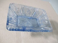cut clear to blue 7x5 '' art deco MCM jagged edged  centerpiece oblong bowl