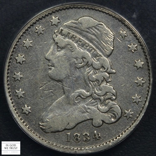 1834 Capped Bust Silver Quarter 25C ANACS VF 30 Details - Damaged & Cleaned
