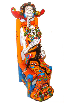 Mexican Talavera Handmade Frida Sitting on Chair Collectible 16'' Long