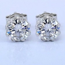Certified 3.00 Ct Treated White Diamond Solitaire Studs 925 Silver Great Shine