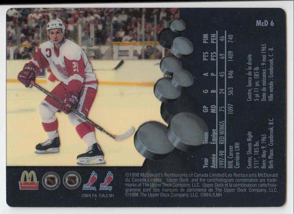 1998-99 McDonald's Upper Deck Steve Yzerman #6 - Image 2 of 2