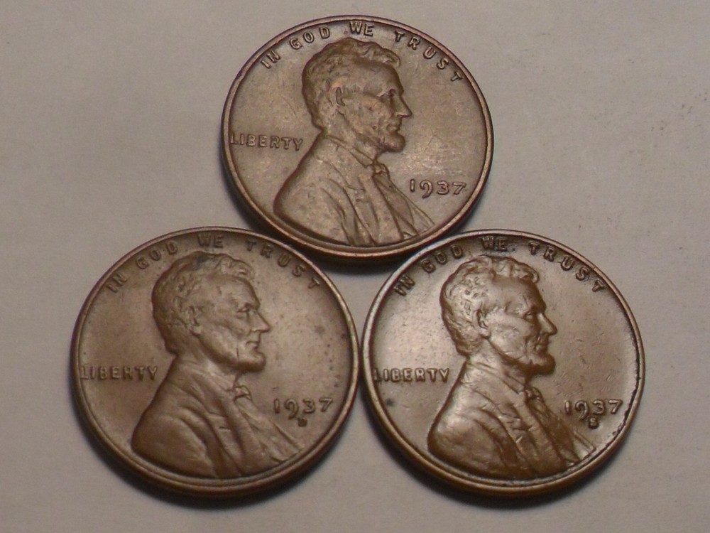 1937-P 1937-D 1937-S NICE LINCOLN CENT 3 PC "1937 YEAR" SET!!!