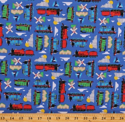 Cotton Trains Thomas The Train Cartoons Travel Fabric Print by the Yard D387.17