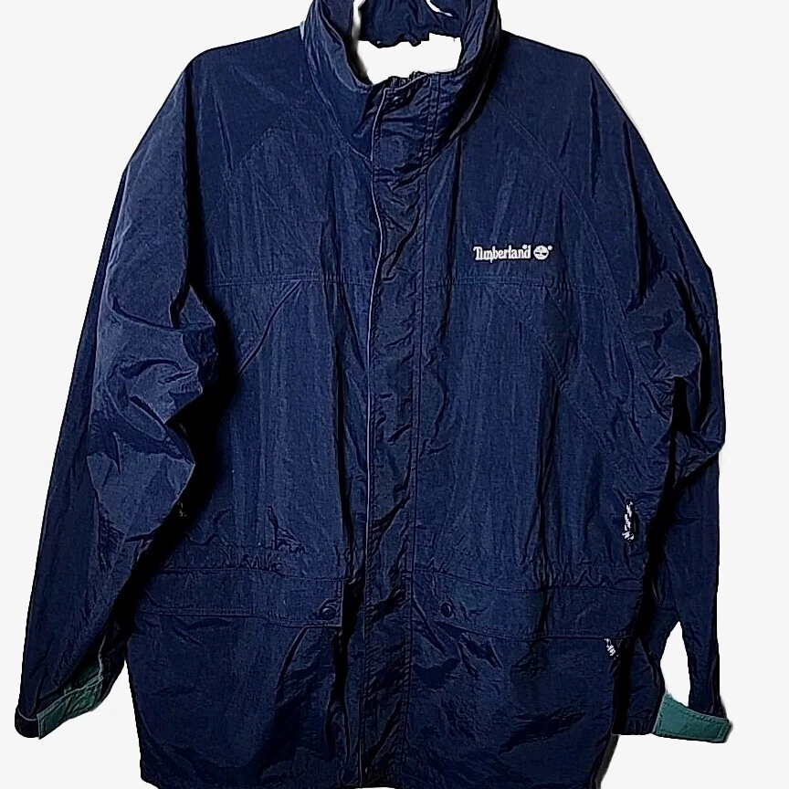 Timberland Men XL Weathergear Blue Rugged Wear Storable Hood Zip Jacket - Image 2 of 4