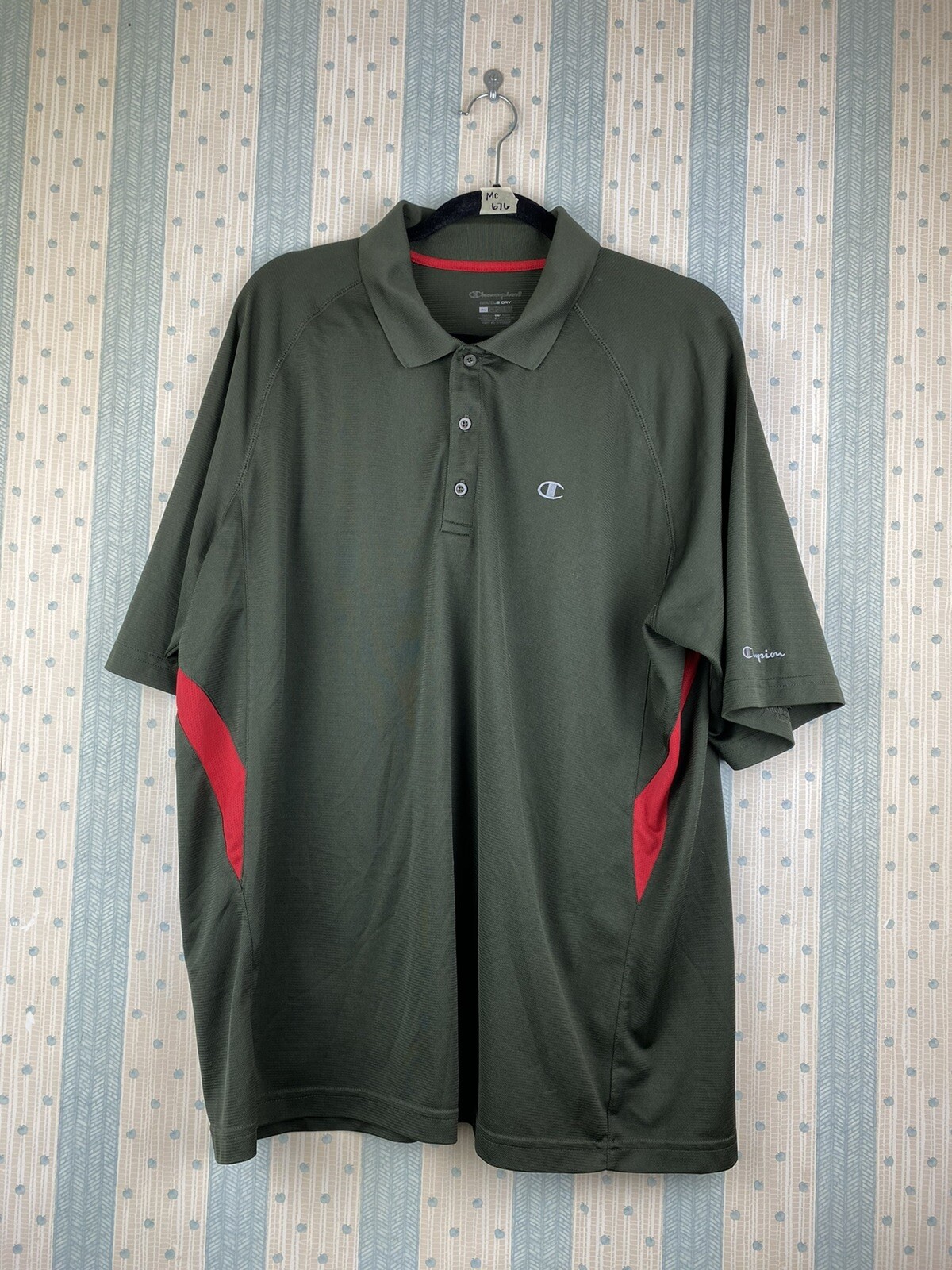 Champion Double Dry Polo Shirt Men XL Army Green Red Short Sleeves