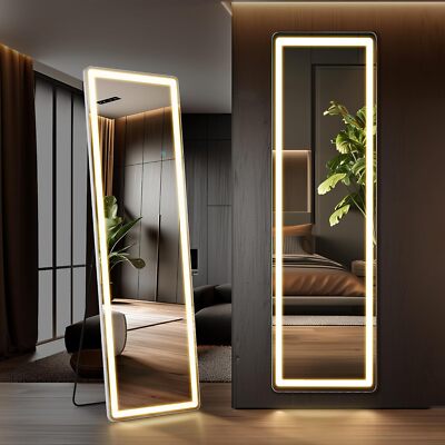 Full-Length LED Mirror Traditional Lighted Free Standing Floor Wall Mirror 