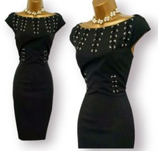 Karen Millen Black Lace Up Eyelet Wiggle Pencil Occasion Dress UK 8