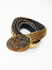 Vintage 60s Belt S Brass Metal Snake Scales Expandable Ornate Engraved Buckle