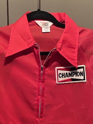 Vtg 60s 70s CHAMPION Spark Plugs Official Nylon RACING JACKET 
