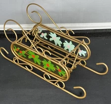 Gold Sleigh Clear Sides with Holly Christmas Sled Decoration Holiday Centerpiece