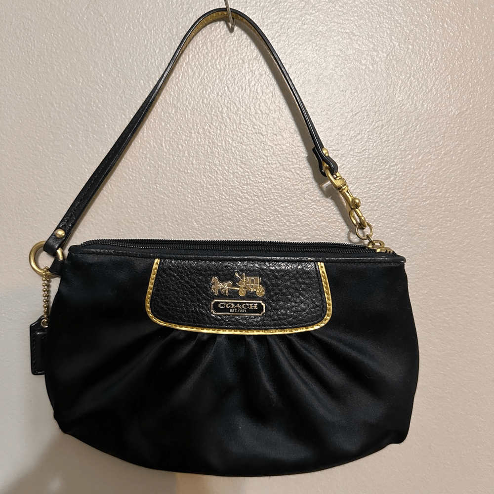 Coach black and gold satin wristlet