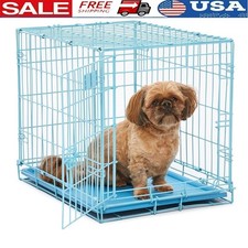 Portable Folding Dog Crate W/ Leak Proof Pan Divider Safe Lock Puppies New