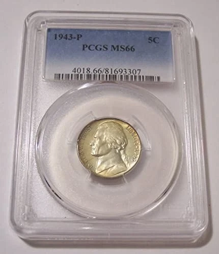 PCGS Certified MS 66 Graded 1943 Year US Jefferson Nickels (1938